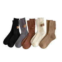1-10Pairs Winter Thick Warm Padded Socks Solid Color Mid Calf Socks Women’S Casual Embroidered Logo Pile Socks Cold Weather Wear