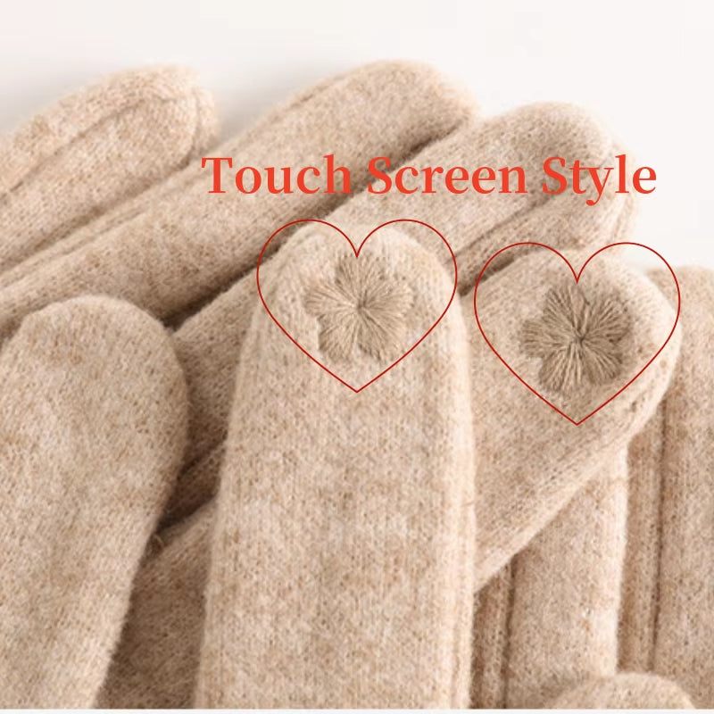 Winter Cashmere Gloves for Women Warm Touch Screen Gloves Cold Protection Full Finger Mittens Outdoor Cycling Thick Woolen Glove