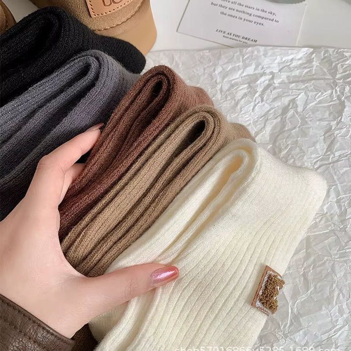 1-10Pairs Winter Thick Warm Padded Socks Solid Color Mid Calf Socks Women’S Casual Embroidered Logo Pile Socks Cold Weather Wear